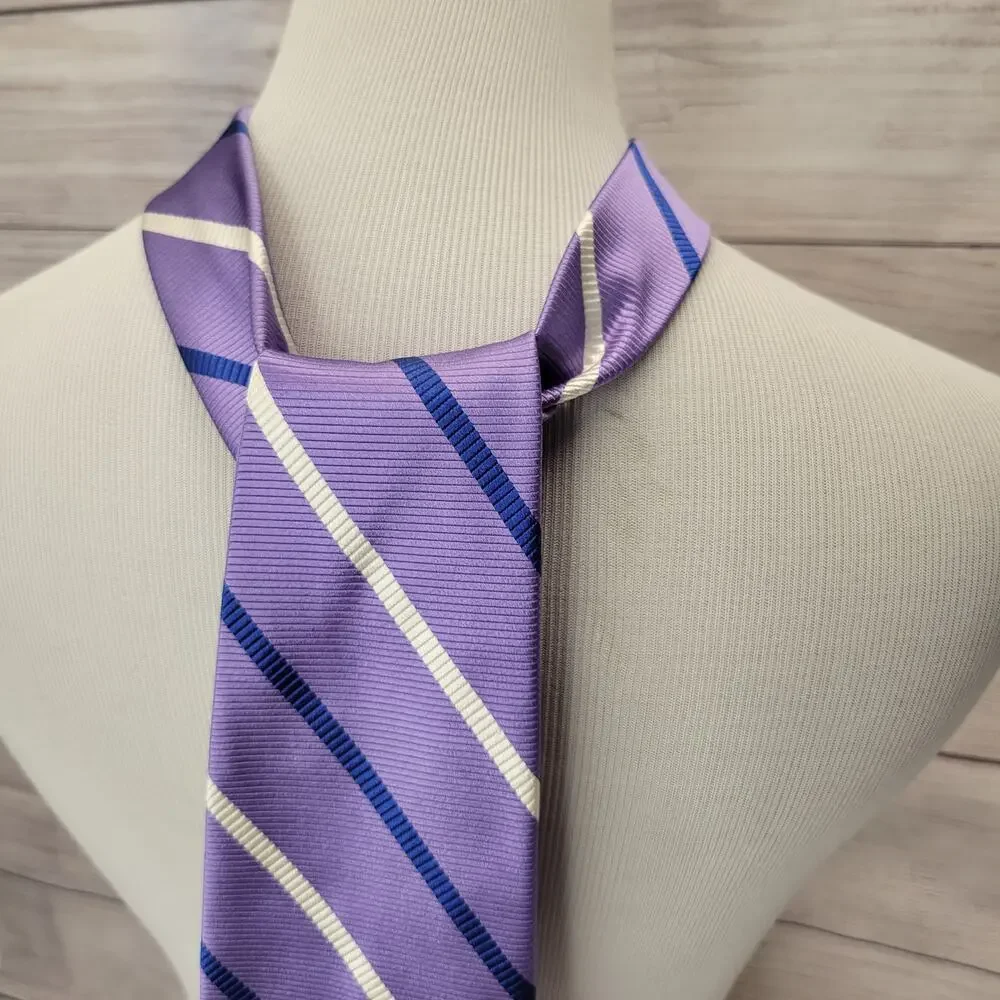 Grant Thomas Handmade Purple Blue White Silk Neck Tie Made in NY